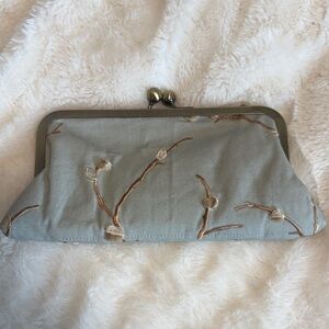 Elegant Embroidered Clutch in Light Gray